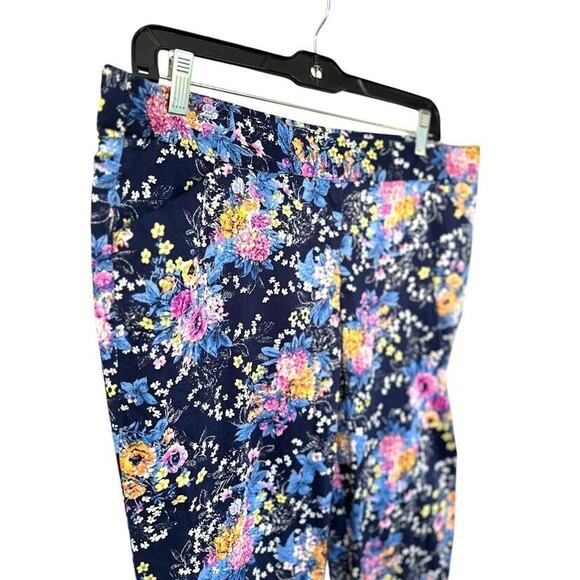 Laundry by Shelli Segal Pants Womens 10 Navy Floral Front Artsy Boho Cottagecore - Picture 2 of 8